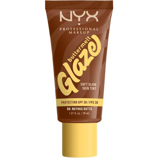 NYX Professional Makeup Buttermelt Glaze Lystergivande tonad vätska SPF 30 Skugga 08 Nutmeg Butta ml