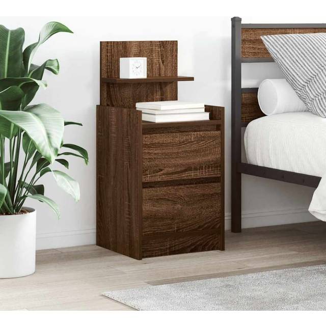 vidaXL Bedside Cabinets with 2 Drawers 2 pcs Brown Oak 38x34x80 cm
