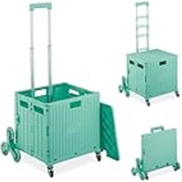 Shopping Trolley, Collapsible, Stair Climber, Cart with Wheels, Telescopic Handle, for up to 35 kg, Turquoise - Relaxdays