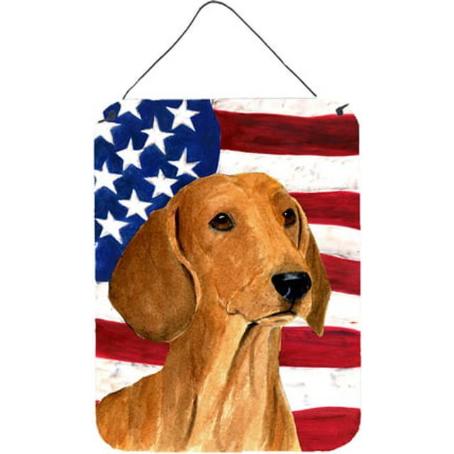 """""Caroline's Treasures SS4049DS1216 Usa American Flag with Dachshund Aluminium Metal Wall or Door Hanging Prints  16"""""""" x 12""""""""  Multicolor"""""