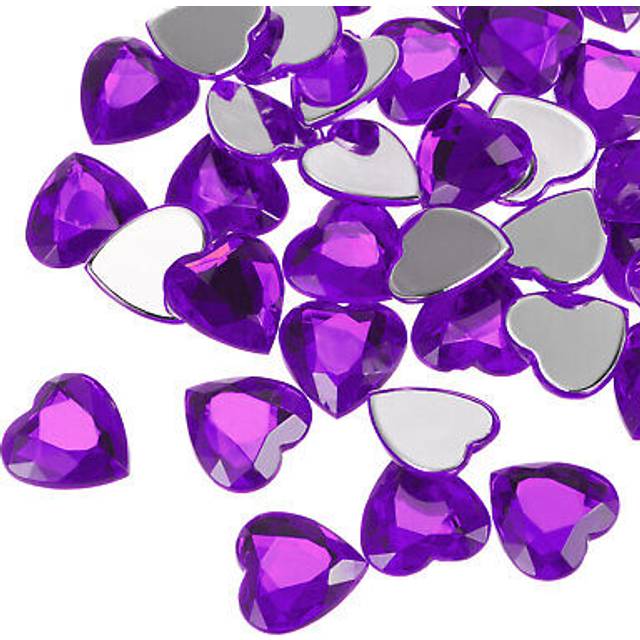 60 pcs acrylic heart rhinestone 15mm flat back plastic gems dark purple