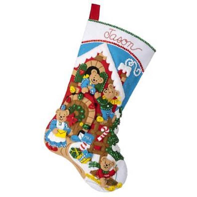 Bucilla  Beary Merry Christmas  Felt Applique 18 Stocking Making Kit  Perfect for DIY Arts and Crafts  89597E