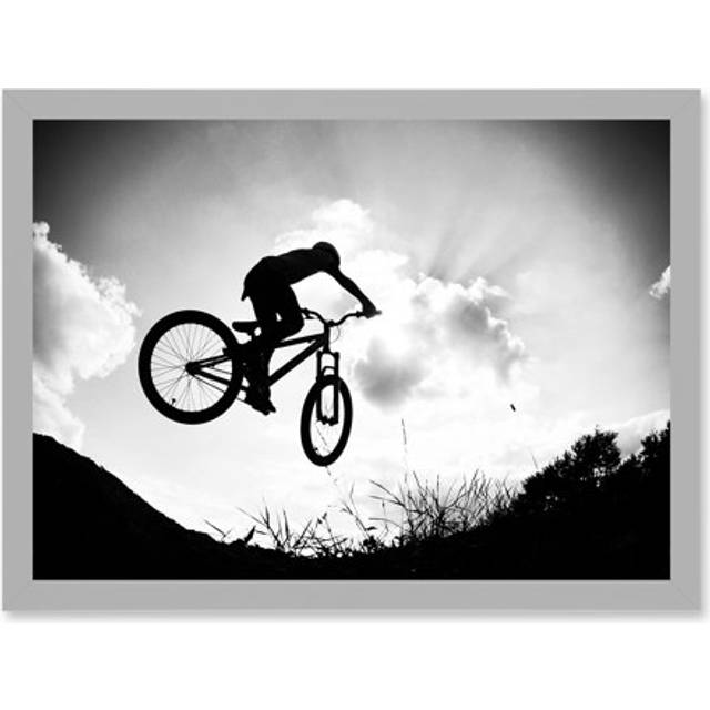 Sport BMX Bike Jump Bicycle Silhouette Offroad Artwork Framed Wall Art Print A4 - Grey - One Size