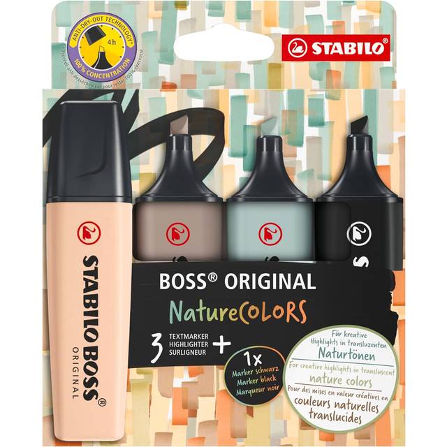 STABILO BOSS NatureCOLORS Highlighter Text Marker Assorted (Pack 4)