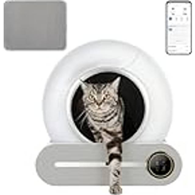 Kattlåda självrengörande automatisk med appkontroll, luktborttagning, kattmatta, säkert lås, självrengörande kattlåda, säkerhetsskydd smart kattlåda för flera katter