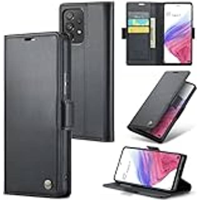 Telefon Flip Case Plånboksfodral kompatibelt med Samsung Galaxy A53, med korthållare & RFID-blockerande läderplånbok magnetlås, slitstarkt stötsäkert repskydd for Samsung Galaxy A53 Telefonskydd(Siyah
