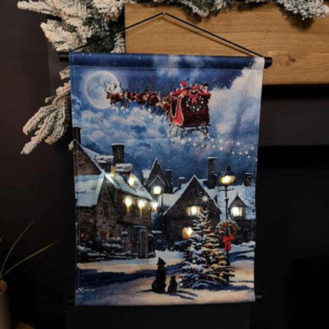 Battery Operated 47 x 38cm Light up Street with Christmas Tree Hanging Wall Art