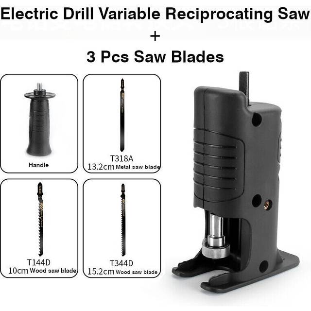 (B:ÂElectric Drill Variable Reciprocating Saw+3Pcs Saw Blade) Reciprocating Saw Attachment Adapter Change Electric Drill Into Reciprocating Saw for W