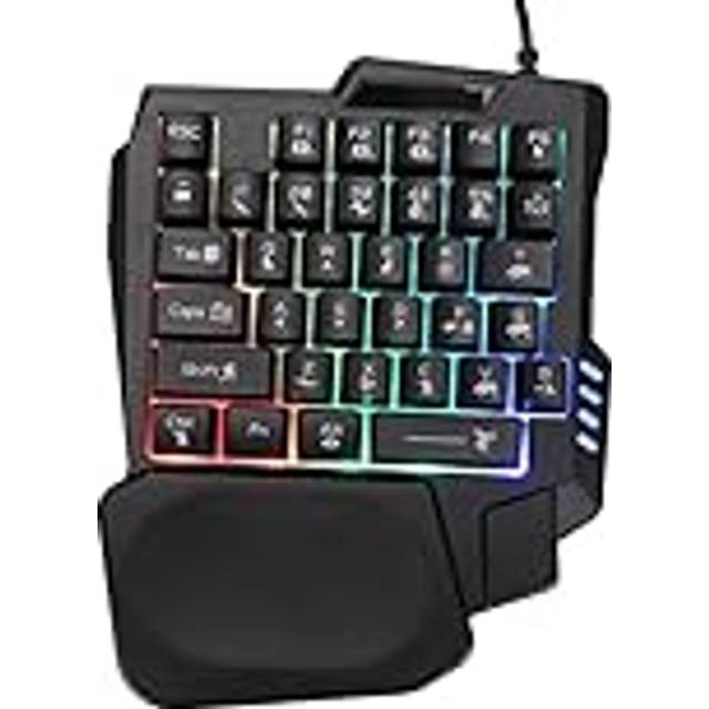 Enhandsspeltangentbord, RGB-bakgrundsbelyst 35 Nycklar Bärbar Mini Gaming-tangentbord Vattentät, Brett Handledsstöd, Kabelanslutet USB Enhandtangentbord för Datormobilspel