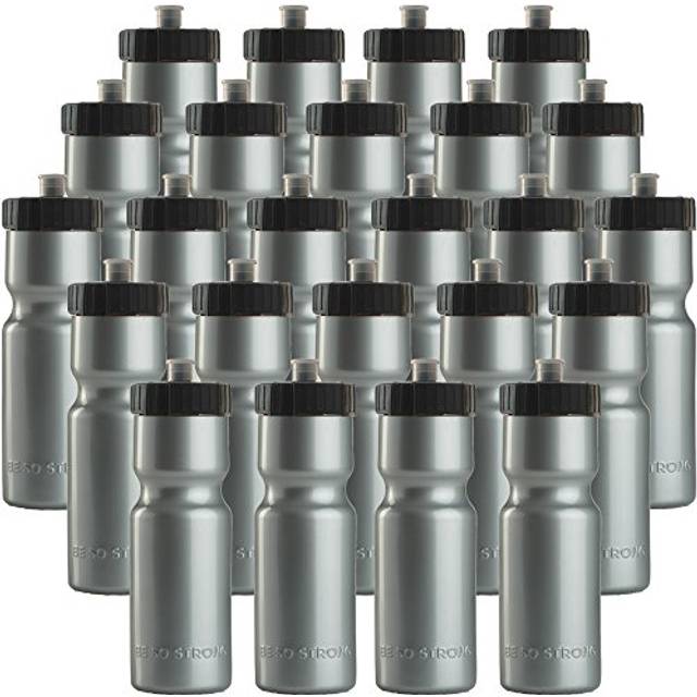 Sports Squeeze Water Bottle Bulk Pack - 24 Bottles - 22 oz. BPA Free Easy Open Push/Pull Cap - Made in USA (Silver)