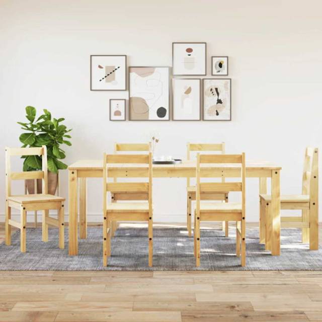 vidaXL 7 Piece Dining Set Panama Solid Wood Pine - Brown
