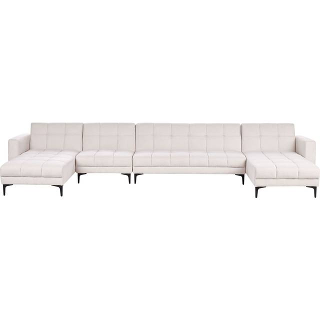 Beliani - Fabric Tufted 6 Seater U-Shaped Sofa Reclining 3 Position Backrest Click-Clack Off-White Alnes
