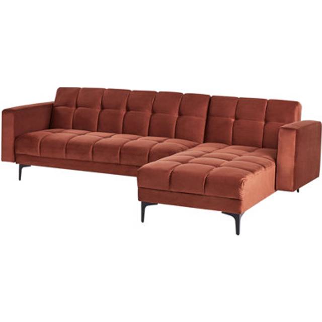 Beliani - Velvet Tufted Left Hand Corner Sofa Reclining 3 Position Backrest Click-Clack Red Alnes