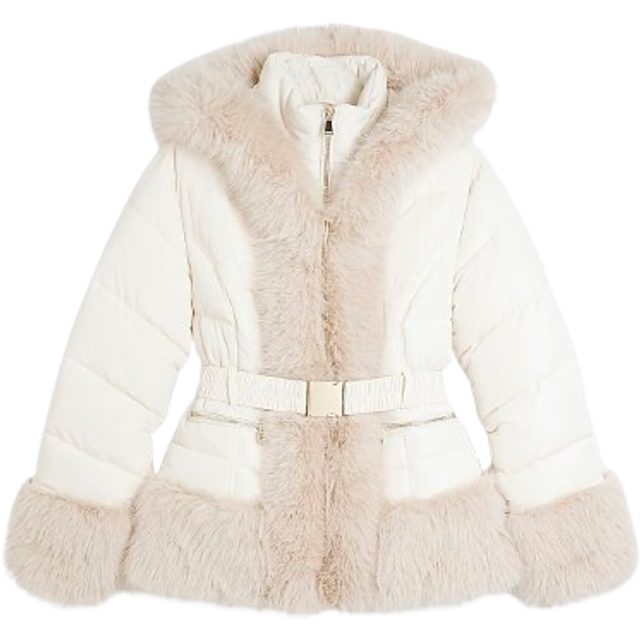 River Island Womens Cream Faux Fur Trim Padded Jacket - 14