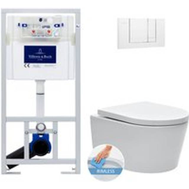 Villeroy&boch - Toilet set Frame + Swiss Aqua Technologies Rimless toilet + White plate + Sound Insulation set (ViConnectSAT2SET)