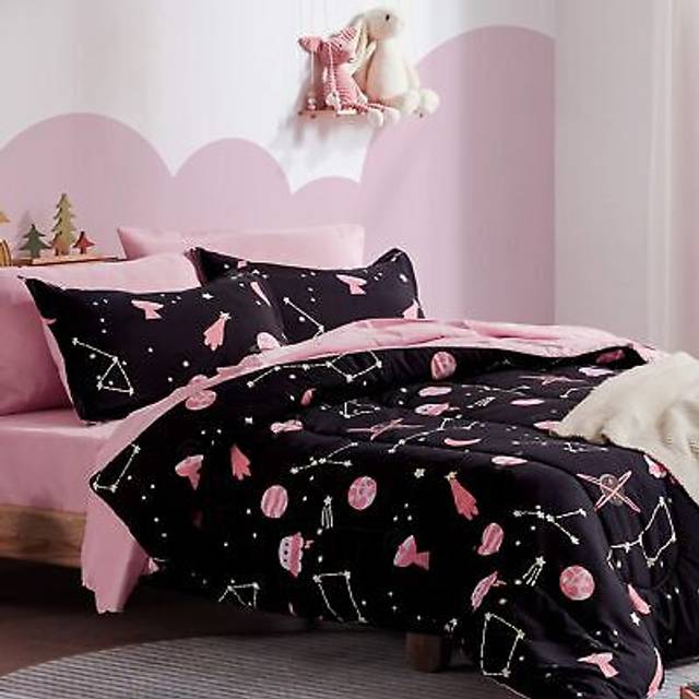 SLEEP ZONE Kids Bedding comforter Set FullQueen Size - Super cute  Soft Kids Bedding 7 Pieces Set with comforter  Sheet  Pillowcase  Sham (Pink galaxy
