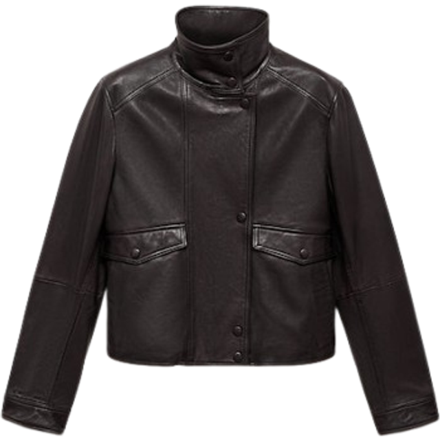 MANGO Pockets Leather Jacket Dam Skinnjackor Stl. XL - Från Magasin - Brown (XL)