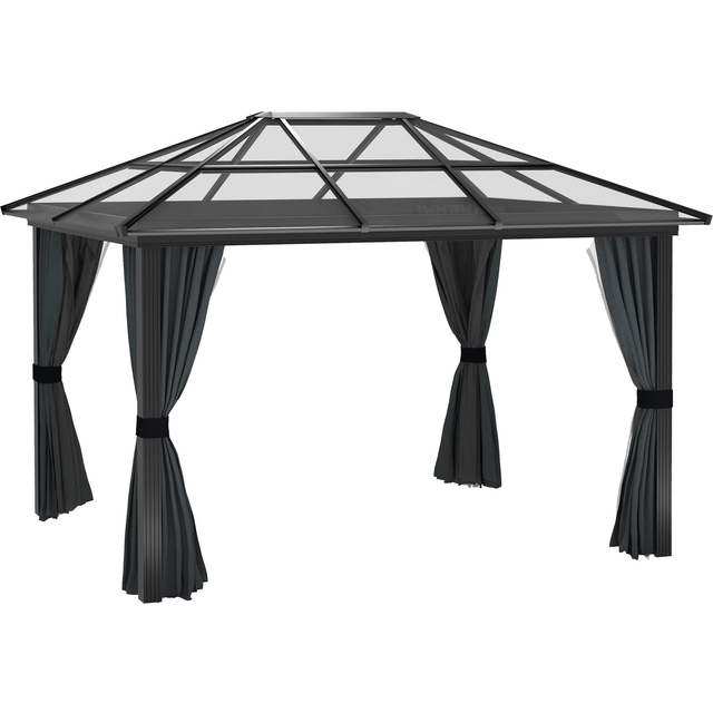 Outsunny 3 x 3.6m Aluminium Hardtop Gazebo Canopy w/ Polycarbonate Top | TJ Hughes Black