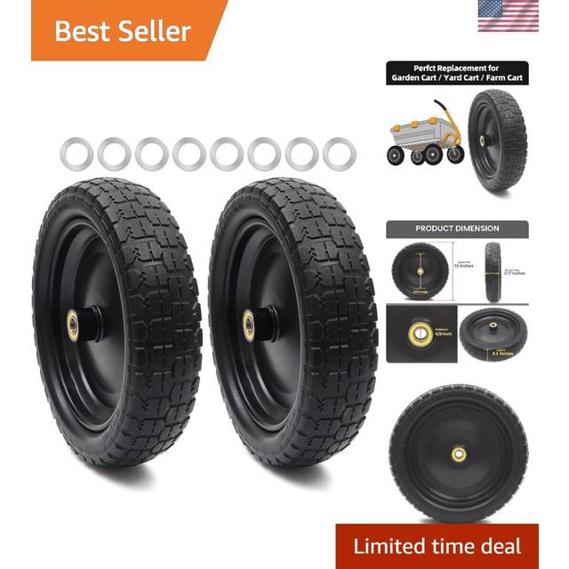 (2-Pack) 13AA Tire for gorilla cart - Solid Polyurethane Flat-Free Tire and Wheel Assemblies - 315A Wide Tires with 58 Inch Axle Borehole and 21A Hub