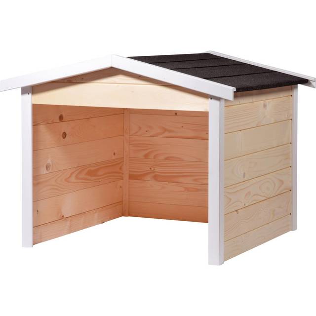 dobar® Robotgräsklippargarage av trä som byggsats – robotgräsmatta skydd med bitumentak – 76 x 68 x 52 cm – natur/vit