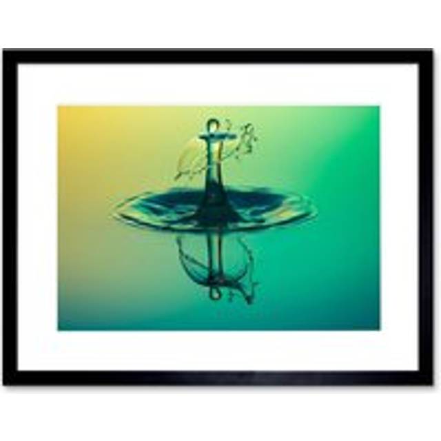Wall Art Print Water Droplet Splash Green Framed - Black - W7 inch x H9 inch