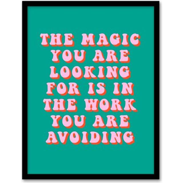 Dipen Parmar Magic Work Avoiding Pink Green Quote Framed Wall Art - W12 inch x H16 inch