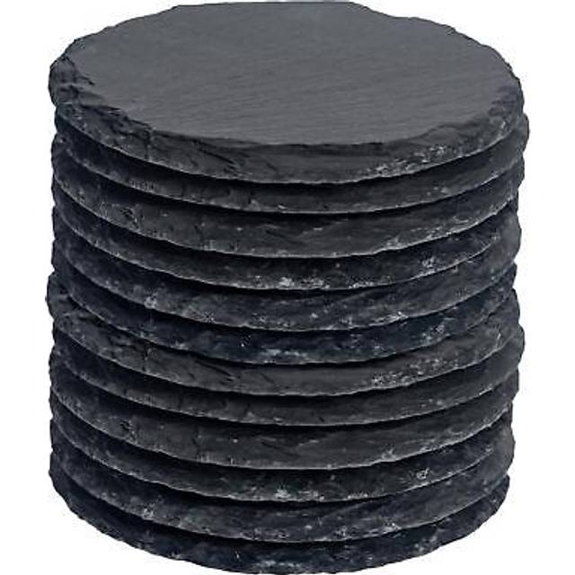 Argon Tableware Round Slate Coasters - 10cm - Pack of 12 - Black (3.9cm W X 3.9cm D)