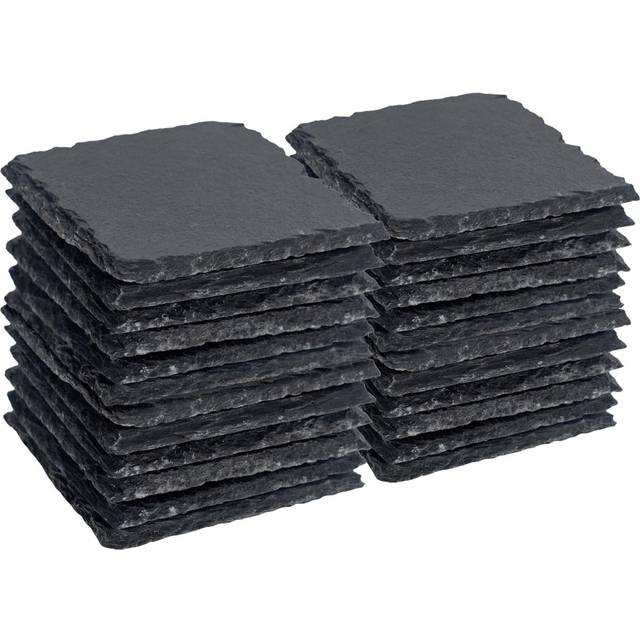 Argon Tableware Square Slate Coasters - 10cm - Pack of 24 - Black (3.9cm W X 3.9cm D)