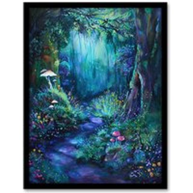 Enchanted Forest Bioluminescent Fantasy Magical Framed Art Print - Blue - W12 inch x H16 inch