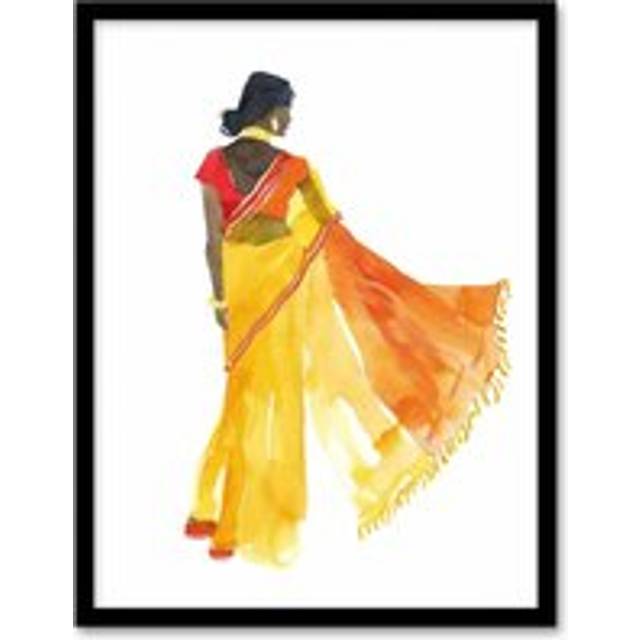 Woman in Orange Yellow Saree Hindu Muslim Skirt Framed Art Print - A4