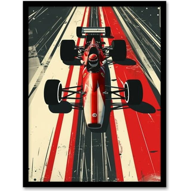 Vintage Red Race Car Sport Speed Racing Track Framed Art Print - A4