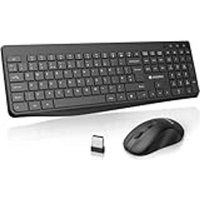 Wireless Keyboard and Mouse Combos, 12 Multimedia and Shortcut Keys UK Layout Full Size Keyboard and Mouse Set for Windows,MacOS,Linux-Black (Battery