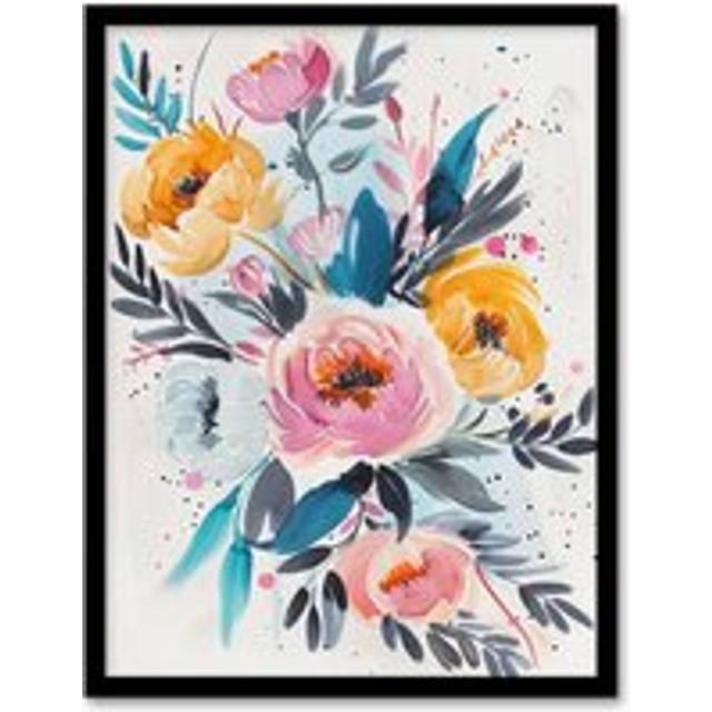 Elegant Peony Flower Bouquet Floral Watercolour Framed Wall Art - Multi - W12 inch x H16 inch