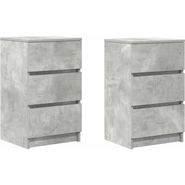vidaXL Bedside Cabinets with 3 Drawers 2 pcs Concrete Grey 39x35x65 cm