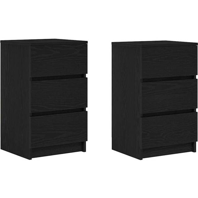 vidaXL Bedside Cabinets with 3 Drawers 2 pcs Black 39x35x65 cm