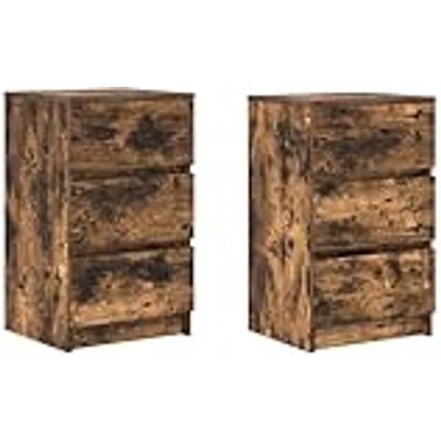 vidaXL Bedside Cabinets with 3 Drawers 2 pcs Smoked Oak 39x35x65 cm - Brown
