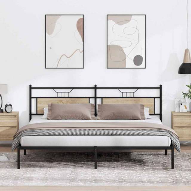 vidaXL Bed Frame without Mattress Sonoma Oak 193x203 cm Engineered Wood - Brown