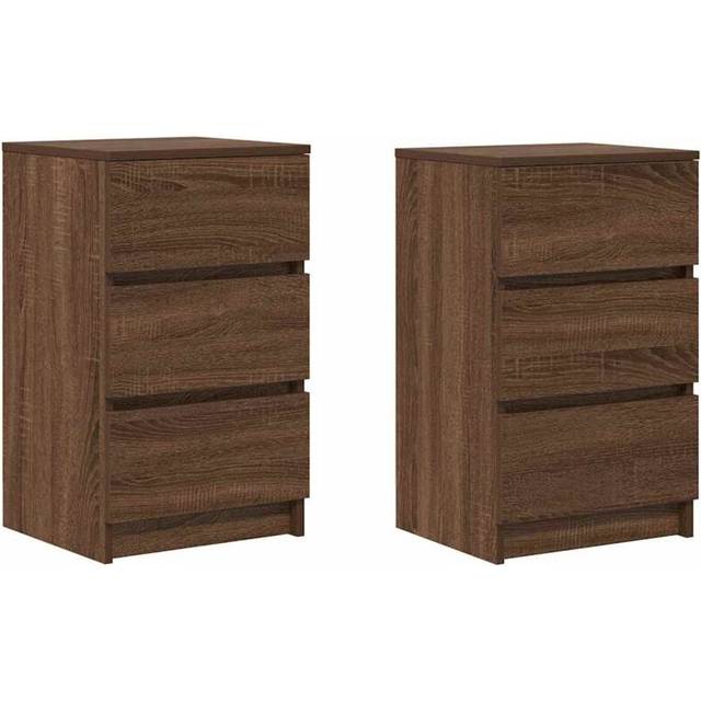 vidaXL Bedside Cabinets with 3 Drawers 2 pcs Brown Oak 39x35x65 cm