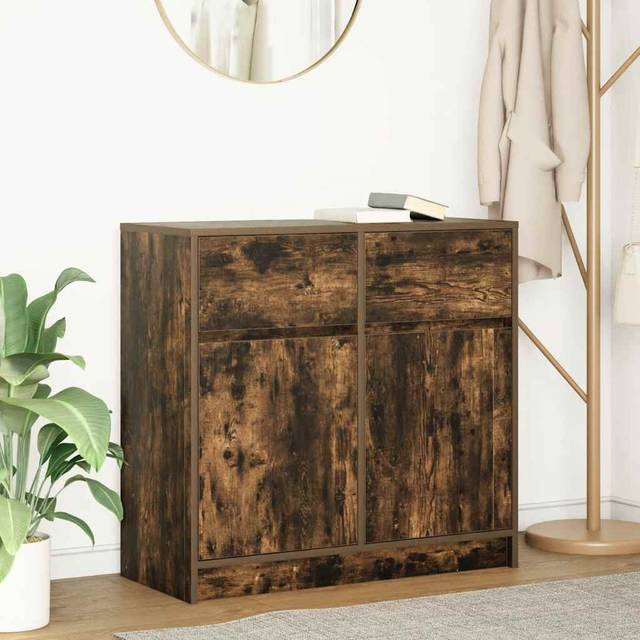 vidaXL Sideboard with Drawer Smoked Oak 80x34x76 cm Engineered Wood - Brown