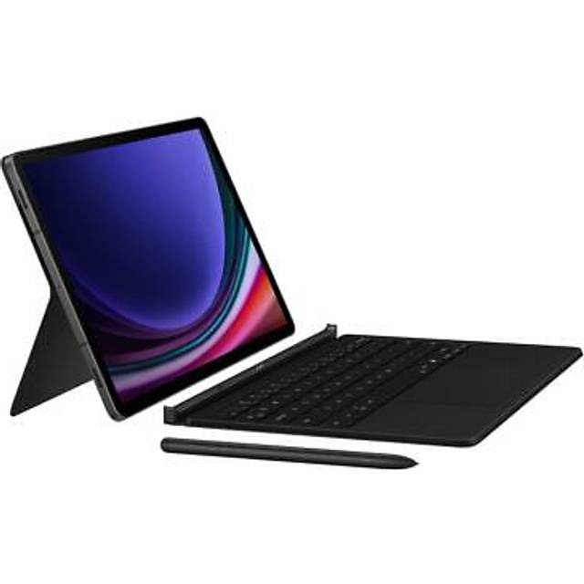 Samsung Book Cover Keyboard EF-DX725 för Galaxy Tab S9 | Tab S9 FE med QWERTZ-tangentbord och AI-knapp, tvådelat surfplattefodral, smal design, S pennfack, svart