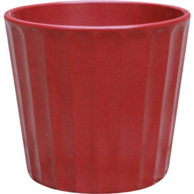 Verve Painted Scarlet Sage Ribbed Clay Plant Pot (Dia) 11Cm, (H)10Cm - One Size