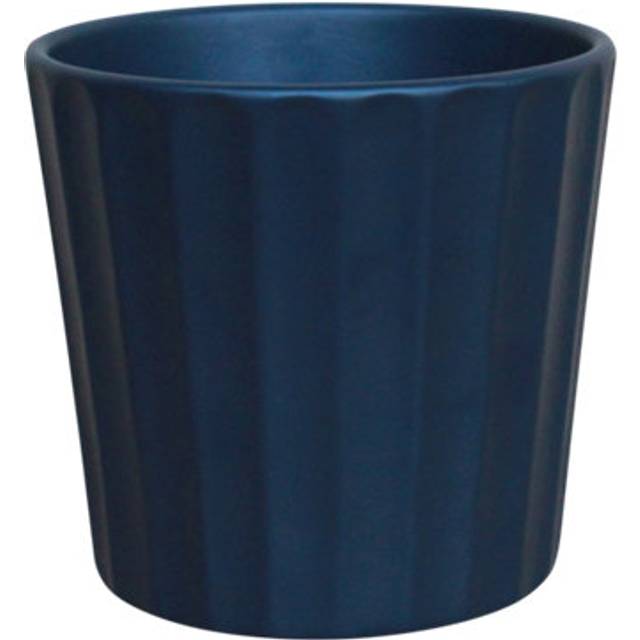 Verve Painted Midnight Navy Ribbed Clay Plant Pot (Dia) 11Cm, (H)11Cm - One Size