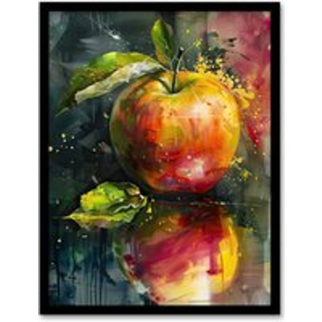 Apple Still Life Modern Artwork Fruit Mirror Framed Art Print - Green - A4