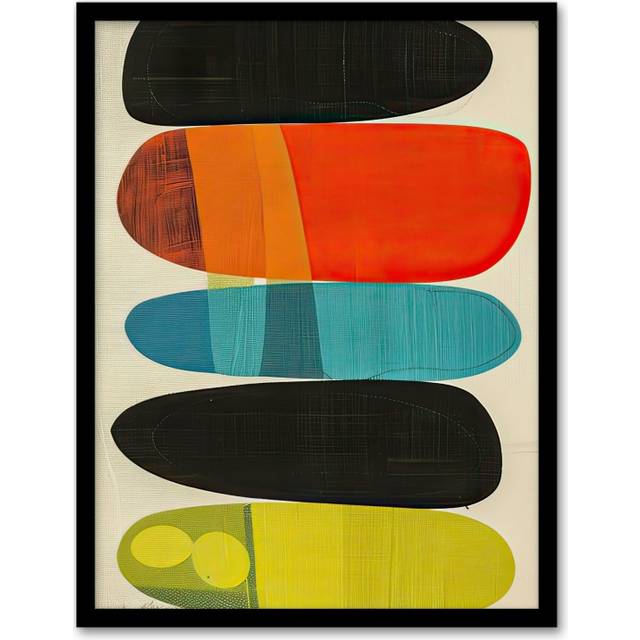 Mid Century Modern Abstract Colour Shades Framed Art Print - Multi - A4