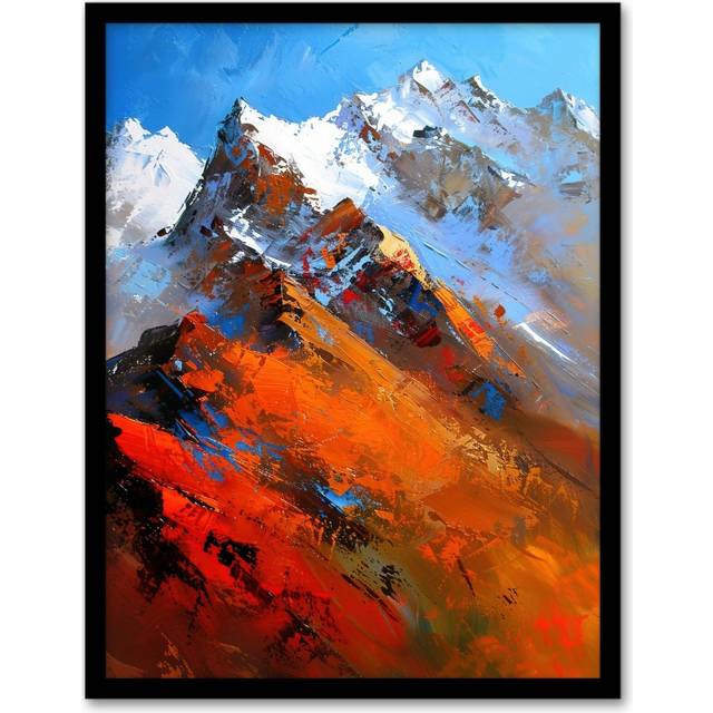 Himalayan Mountain Range Palette Knife Painting Framed Art Print - Orange - A4