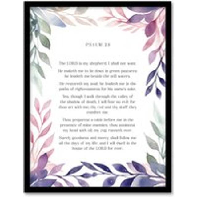 Wall Art Print Psalm 23 The LORD is My Shepherd Old Testament Bible Quote Framed Art - Purple - A4