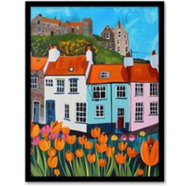 Summer Day in English Town Tulips Colourful Framed Art Print - Multi - A4