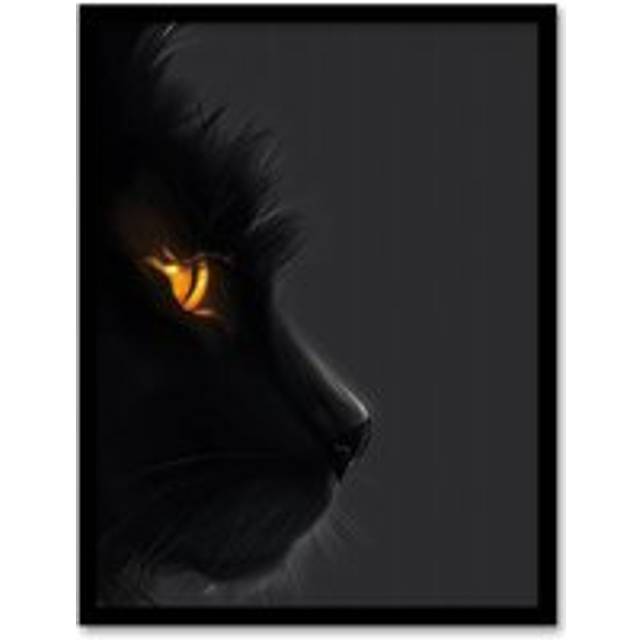Wall Art Print Black Cat Lover Orange Gold Eyes Profile Portrait Art Framed Poster - A4