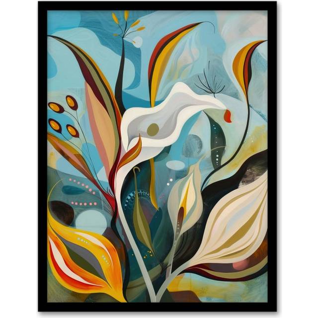 Abstract Lily Flowers in Bloom Colourful Spring Framed Art Print - Multi - A4
