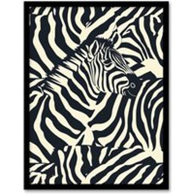 Wall Art Print Zebra in Stripes Animal Pattern Art Framed Poster - Black - A4